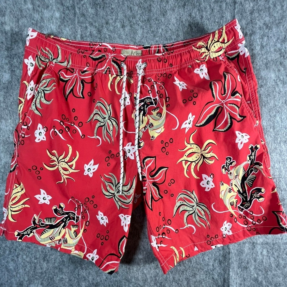 J.Crew Mens Red Tropical Floral Swim Trunks Board Shorts Size L 6 Inch Inseam